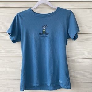 Life is Good Yoga Tee Shirt Blue Size Small